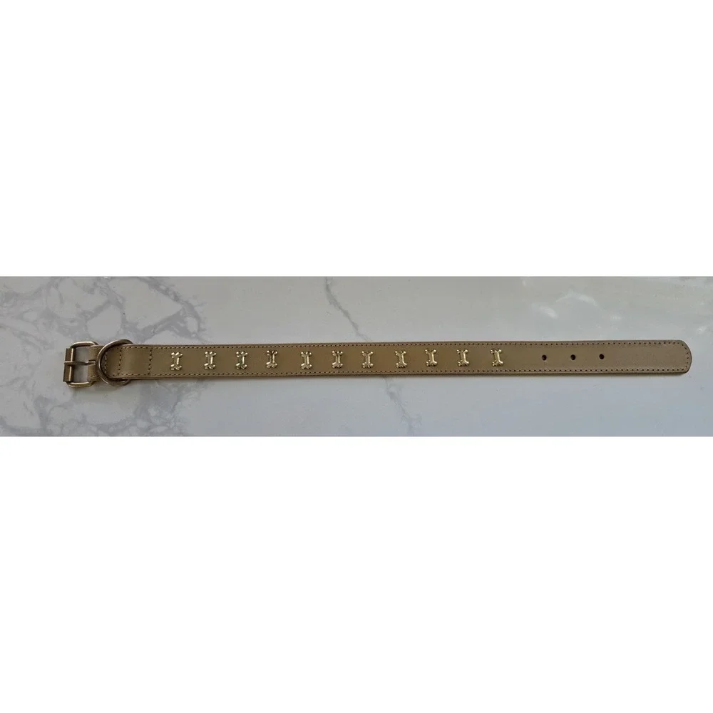 Dog Puppy Lux Gold Metal Bone Collar Beige 21‎ In New Without Tag
